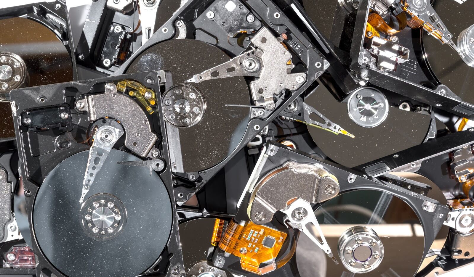 A pile of hard drives being recycle