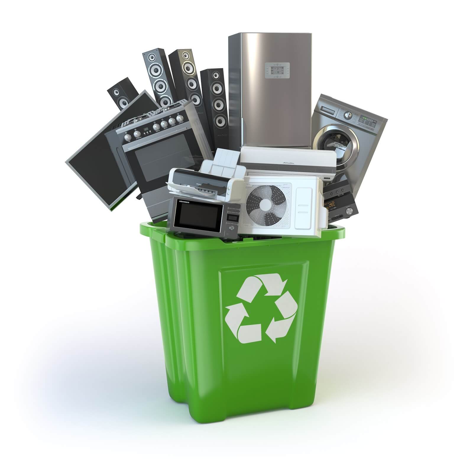 electronics in a recycling container