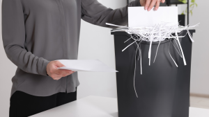 shredding paper at the office.